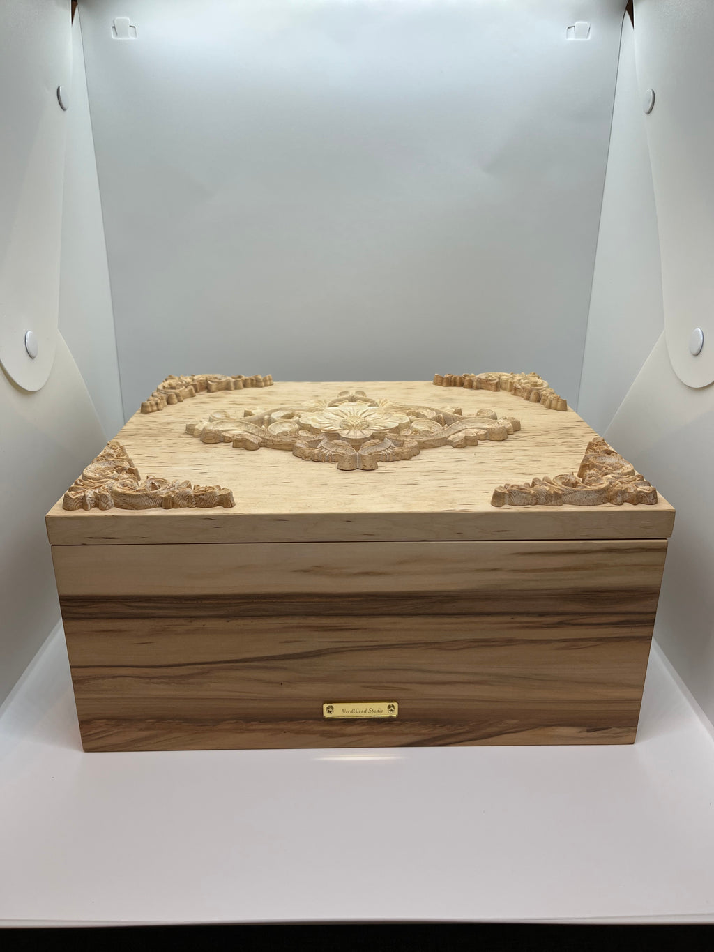 Handcrafted Keepsake Box with Ornate Wood Carvings