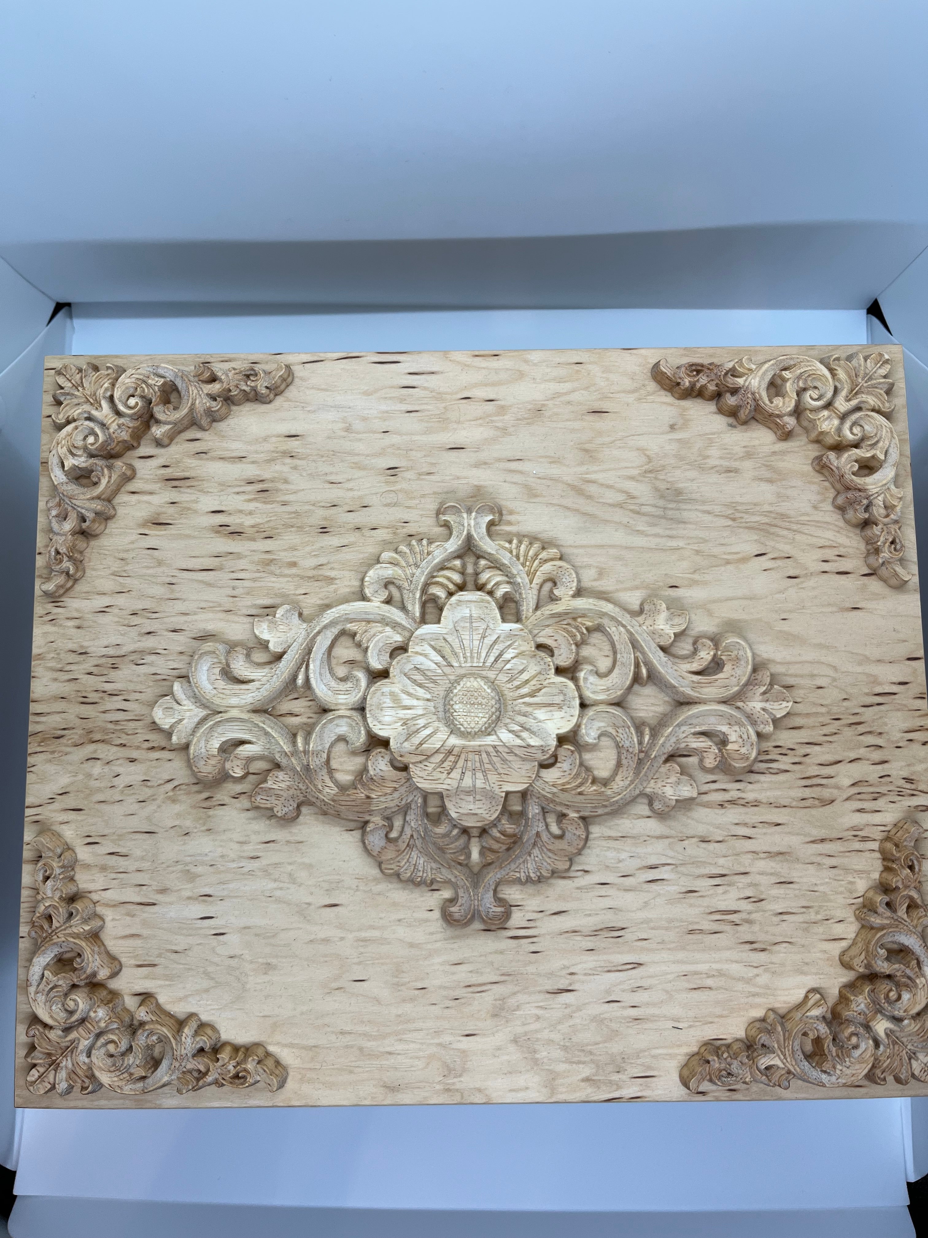 Handcrafted Keepsake Box with Ornate Wood Carvings