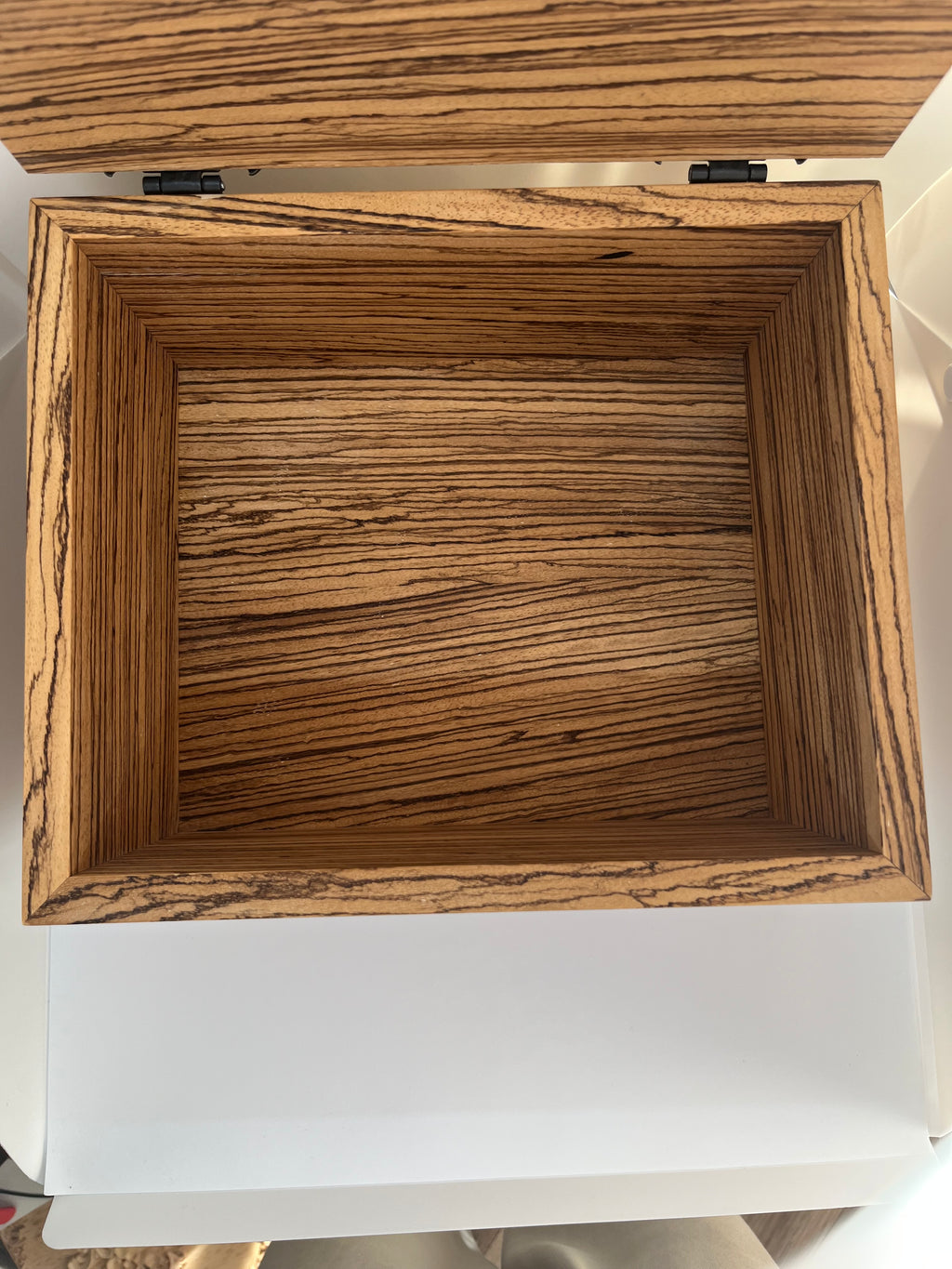 Zebrawood Keepsake Box with Floral Wood Carving