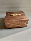 Handcrafted Walnut Jewelry Box with Baroque Carved Ornament