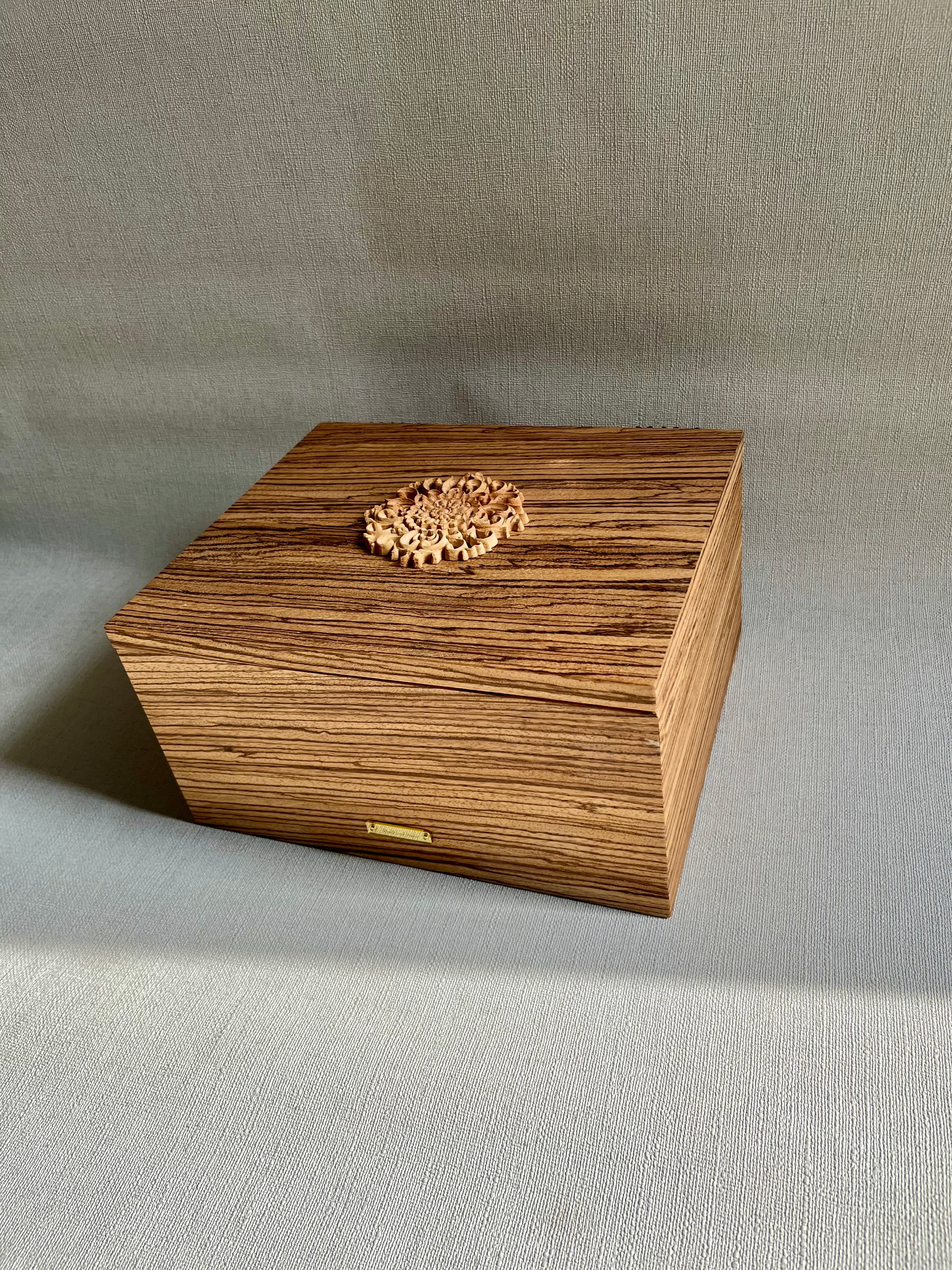 Zebrawood Keepsake Box with Floral Wood Carving
